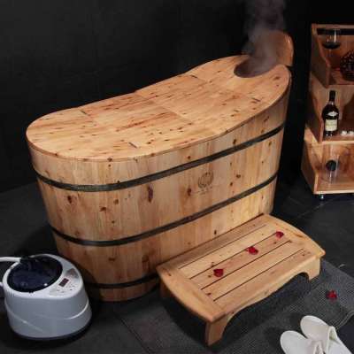 Home sauna vapor steam bucket with lid wooden bathtub